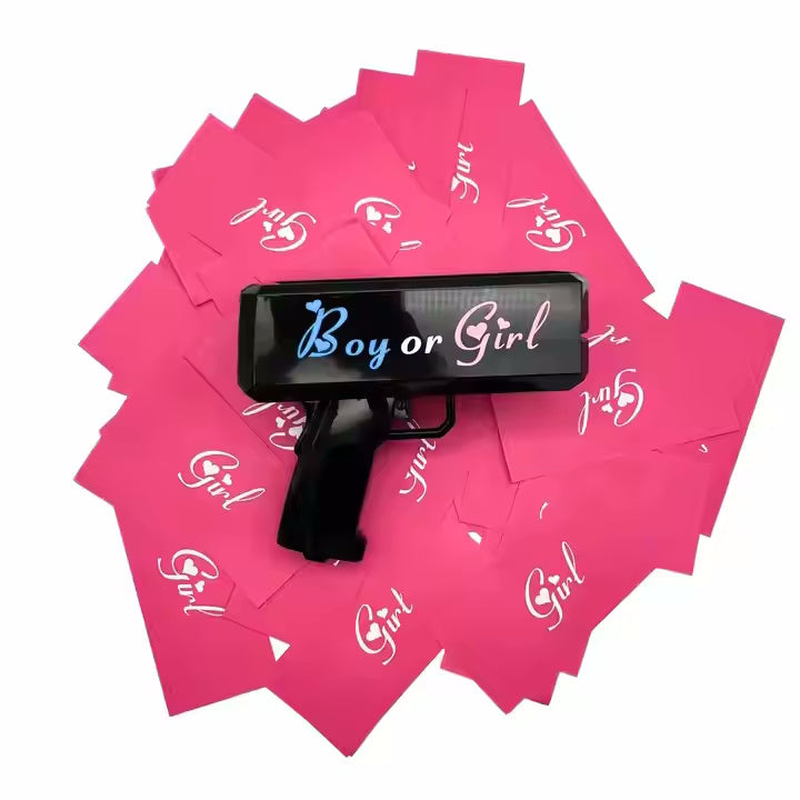 Gender Reveal Money Gun - inclusief 100 briefjes - PartyPro.nl