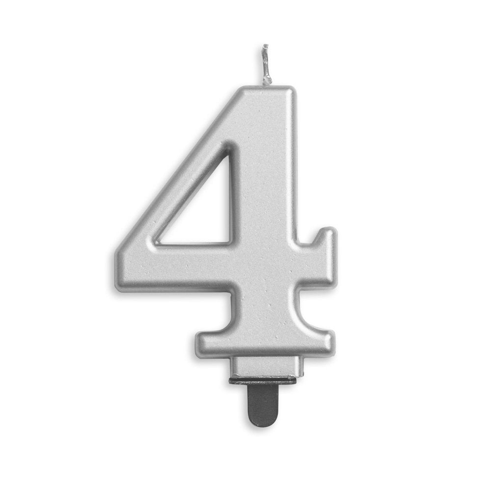 Cijfer kaars '4' Zilver - PartyPro.nl