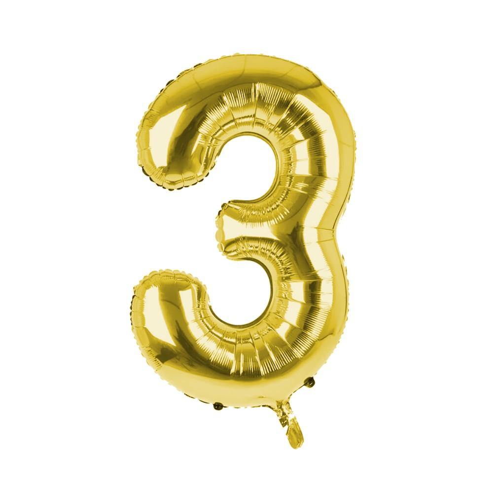 Cijfer Ballon '3' Goud (100CM) - PartyPro.nl
