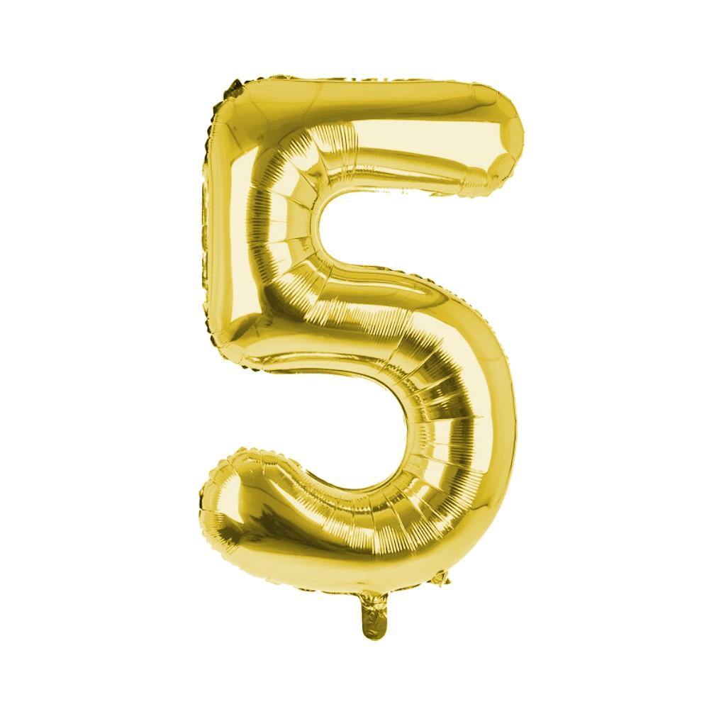 Cijfer Ballon '5' Goud (100CM) - PartyPro.nl