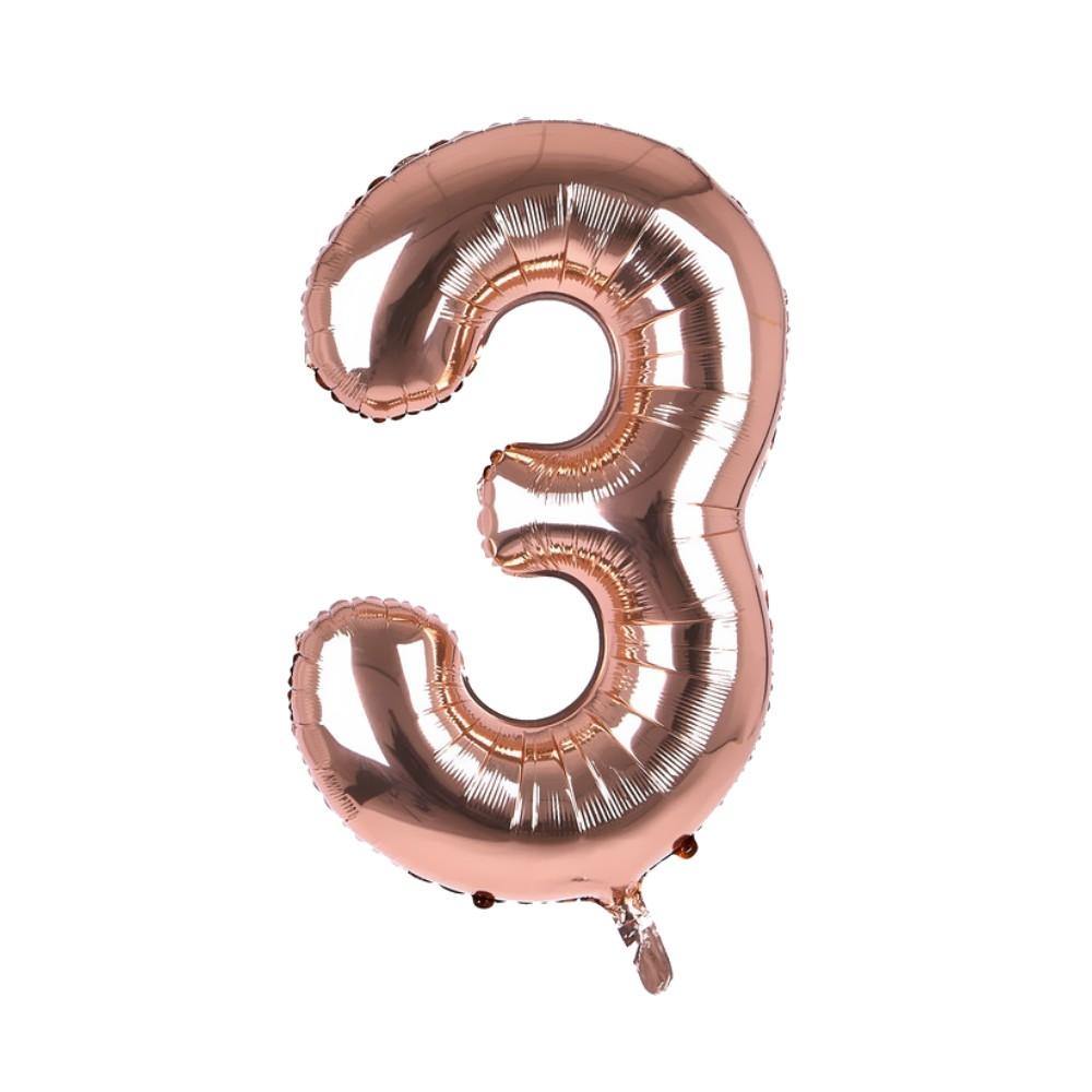 Cijfer Ballon '3' Rosé (100CM) - PartyPro.nl