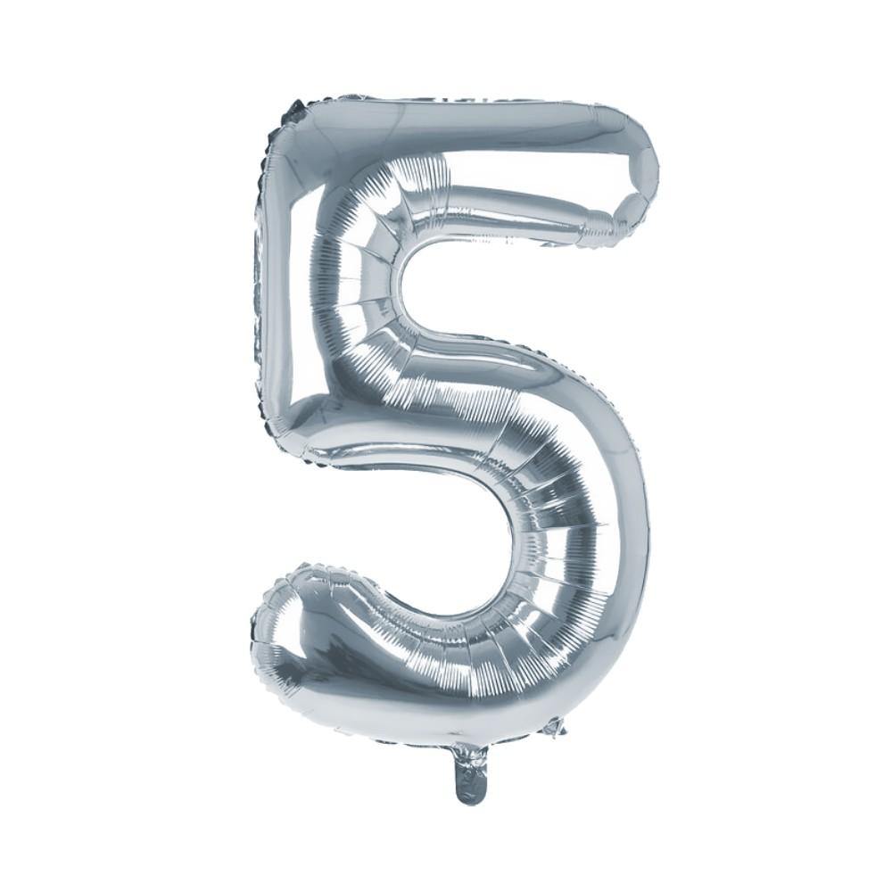 Cijfer Ballon '5' Zilver (100CM) - PartyPro.nl