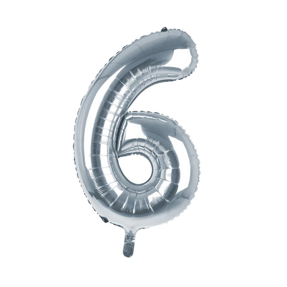 Cijfer Ballon '6' Zilver (100CM) - PartyPro.nl