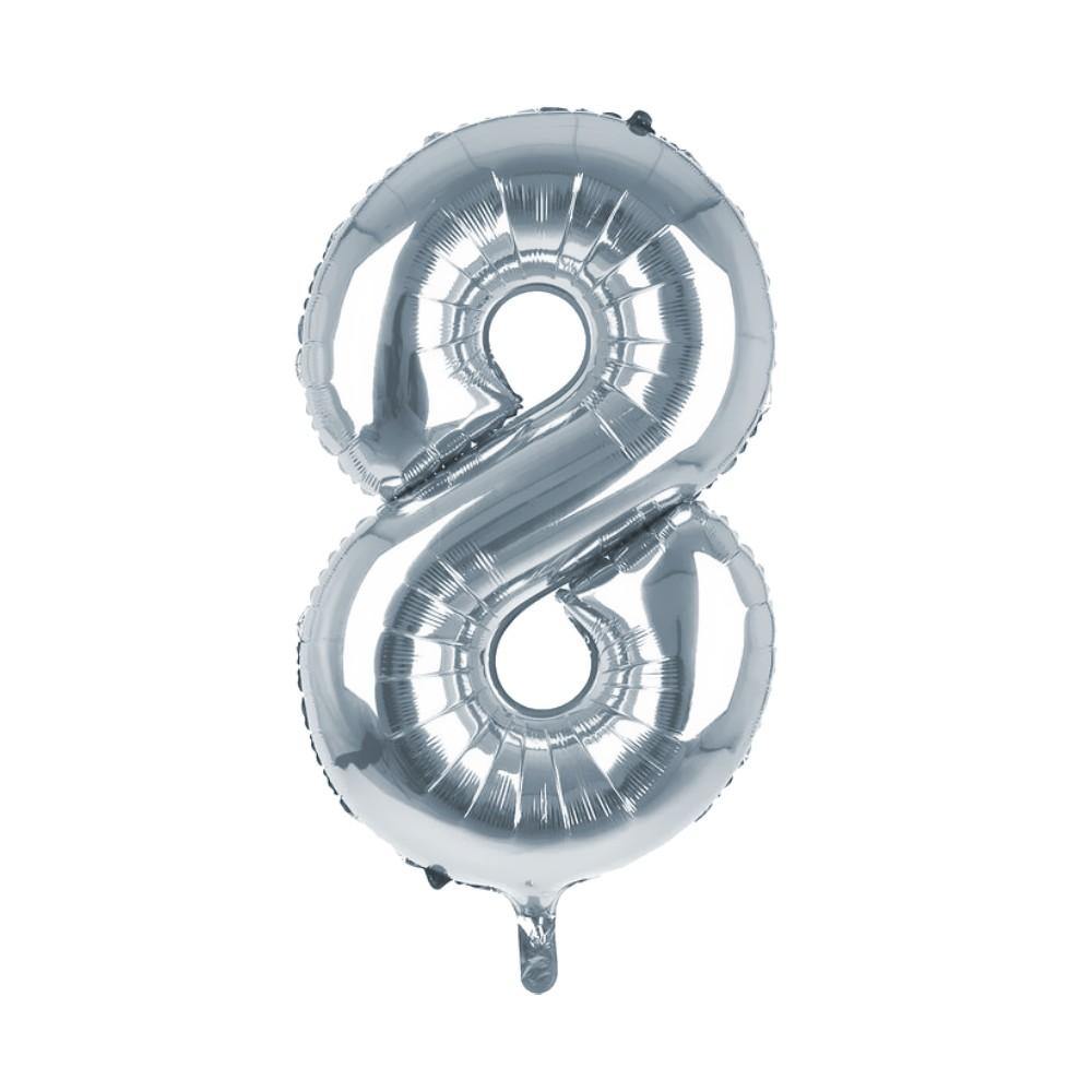 Cijfer Ballon '8' Zilver (100CM) - PartyPro.nl