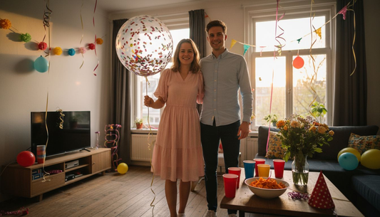 Plaats een gender reveal accessoire als eyecatcher in de woonkamer.