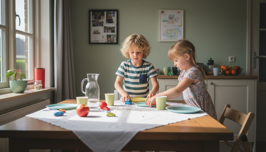 Kinderen versieren samen de feesttafel met Seating voor een gezellige verjaardag