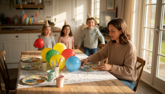 Moeder tovert de eettafel om tot een feestelijk geheel met een decoratiepakket