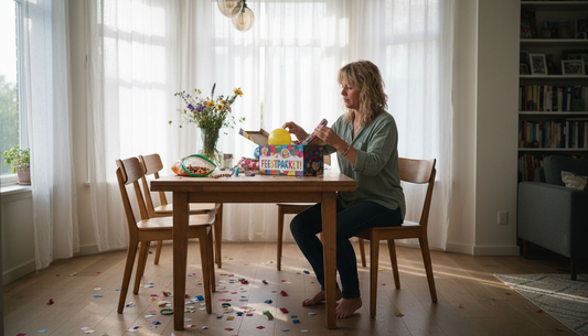 Vrouw neemt feestpakket door voor haar feestje thuis