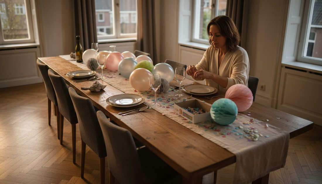 Een sfeervol aangeklede tafel met stijlvolle feestdecoratie
