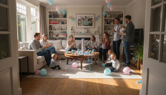Vrienden en familie samen op een gender reveal feestje