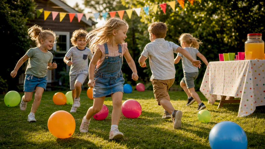 Tijdens een kinderfeestje vermaken de kinderen zich met allerlei leuke spelletjes.