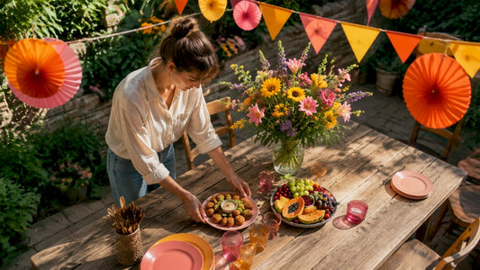Een vrouw is druk bezig met het klaarmaken van typisch Hollandse borrelhapjes voor een gezellig feestje.