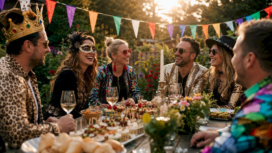 Bezoekers kletsen gezellig met elkaar tijdens het themafeest.
