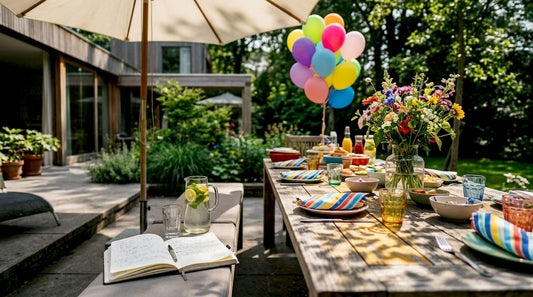 Zelfgemaakte feestversiering op tafel