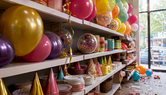 Feestwinkel met een uitgebreid assortiment aan feestartikelen