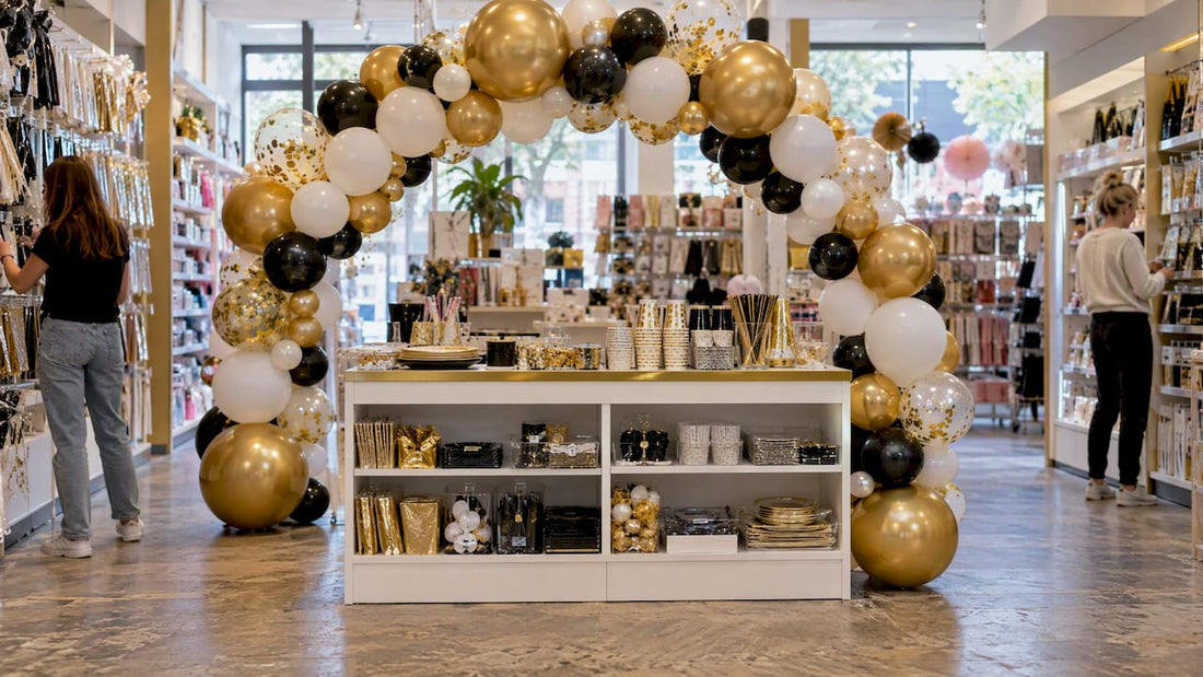 Feestwinkel met mooie ballonnenbogen