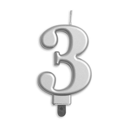 Cijfer kaars '3' Zilver - PartyPro.nl