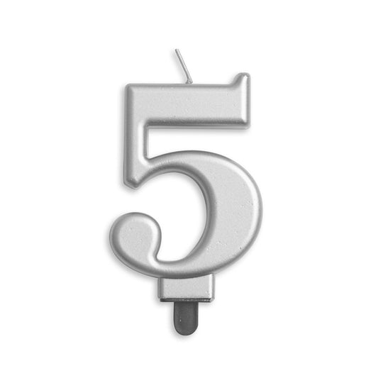 Number candle '5' Silver