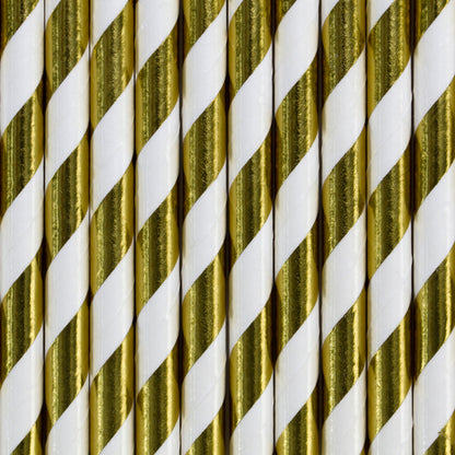 Strohhalme Weiß-Gold (10 Stück)