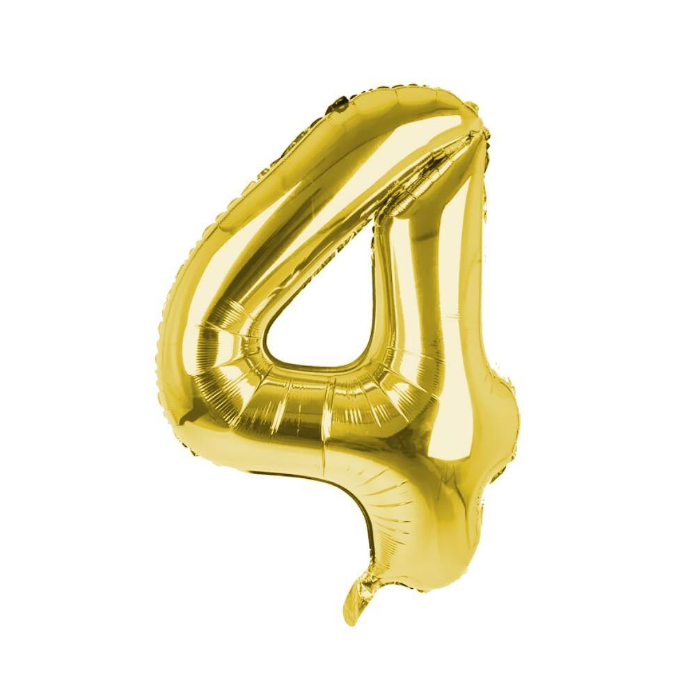 Cijfer Ballon '4'  Goud (100CM) - PartyPro.nl