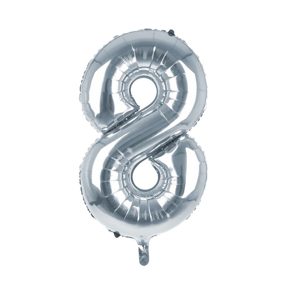 Cijfer Ballon '8'  Zilver (100CM) - PartyPro.nl